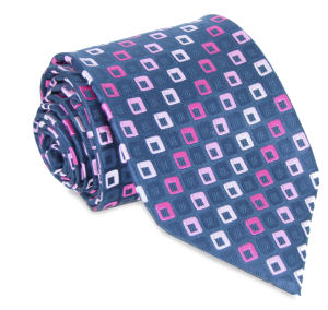 pink Squares Navy Silk Tie