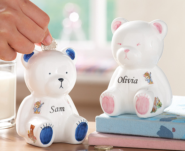 Pink Teddy Bear Money Box Girl