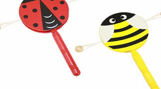 PinkWebShop Wooden Painted Swing Drum 16cm - Ladybird amp; Bee - Set of 2