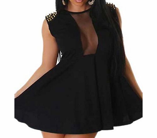 Pinkyee Womens Sexy Skate Dress with Mesh and Rivets Black One Size