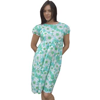 Gorgeous 100 cotton dress with puff sleeves, two pockets at front and completed by tie detailing at 