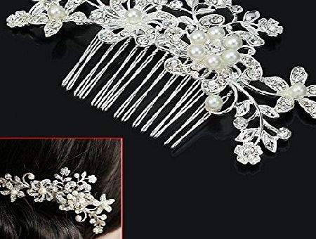 Pinzhi(TM) Charm Bridal Wedding Silver Crystal Rhinestones Pearls Women Hair Comb Clip Hot