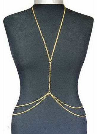 Pinzhi(TM) Popular Harness Women Bikini Gold Link Beach Crossover Belly Body Chain Necklace