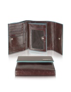 Piquadro Blue Square-Womens Flap Leather ID Wallet