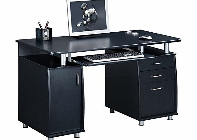 Piranha Trading LARGE GRAPHITE/BLACK COMPUTER DESK With 3 Drawers and a Cabinet FREE EXPEDITED DELIVERY (PC2g)