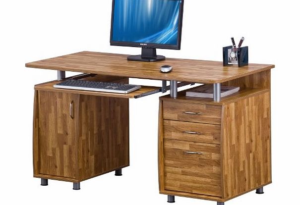 Piranha Trading Large PIRANHA COMPUTER DESK with 3 Drawers and a Cabinet in Replica Oak PC 2k