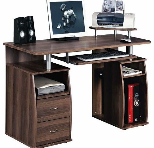 Piranha Large Computer Desk with 2 Drawers and 4 Shelves for the Home Office PC 5w