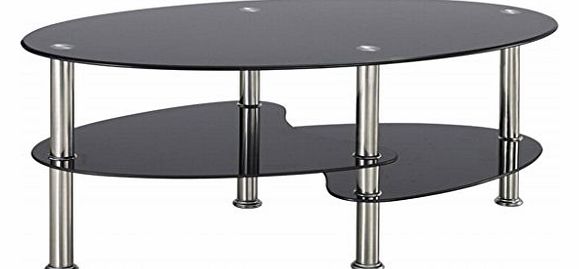 Piranha Trading Piranha CT2 Black Oval Glass Coffee Table with Shevles and Stainless Steel Legs