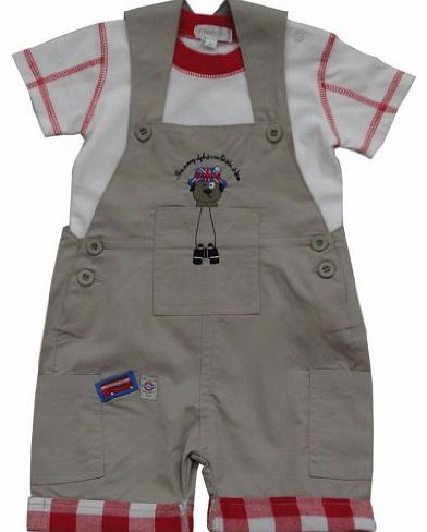 Pitter Patter Baby Boys 2pcs Cotton Dungaree Set, Tourist Dog Embroidery 6-12 Months