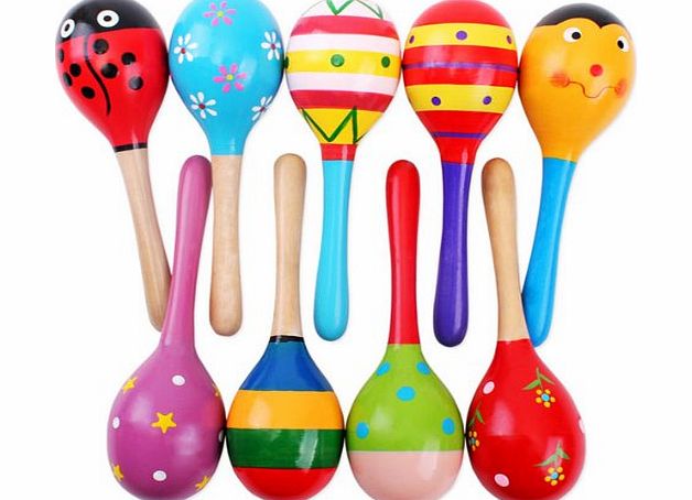 Pixnor 2pcs 20cm Funny Children Kids Wooden Maracas Rattle Shakers Musical Educational Toy