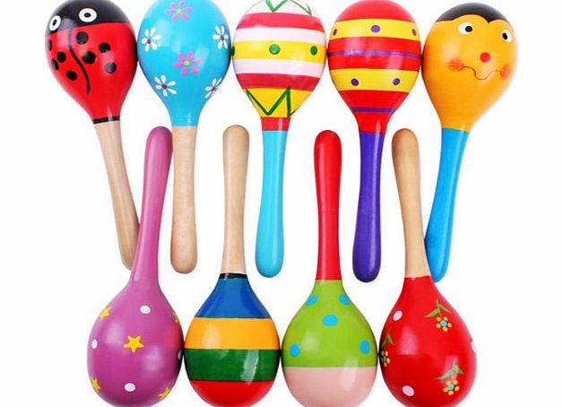 Pixnor 2pcs 20cm Funny Children Kids Wooden Maracas Rattle Shakers Musical Educational Toy