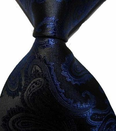 Pixnor Polyester Paisley Jacquard Woven Mens Tie Necktie 13 Colors (Navy)