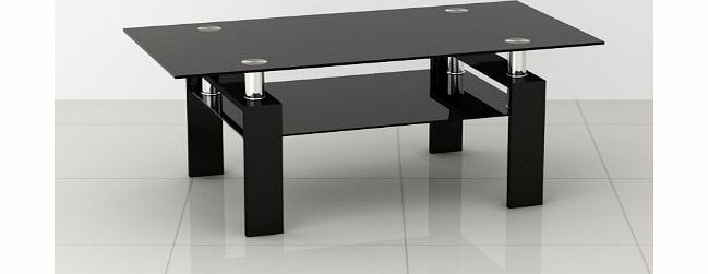 PKL Leisure Rectangular Black Glass Coffee Table with Black Legs