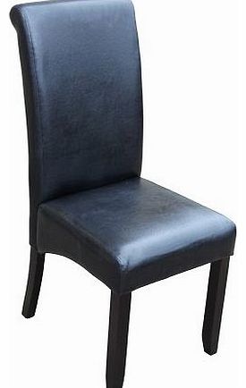 Set of 2 Black Scroll Back Faux Leather Dining Chairs with Dark Wood Legs