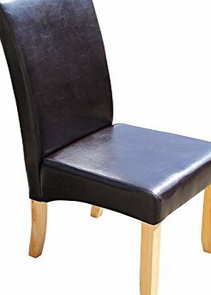 PKL Leisure Set of 2 Brown Scroll Back Faux Leather Dining Chairs with Oak Colour Legs
