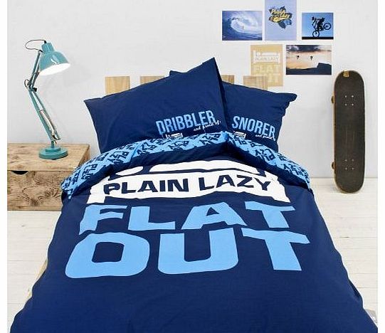 Plain Lazy Flat Out Double Duvet Quilt Cover Bedding Set Blue Boys NEW 2014 DESIGN