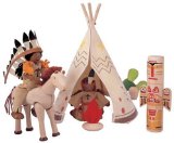 Wooden Native American Play Set with Movable Dolls