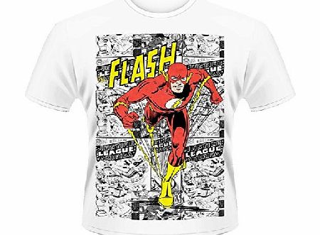 Plastic Head Mens DC Originals Flash Comic Strip Banded Collar Short Sleeve T-Shirt, White, Medium