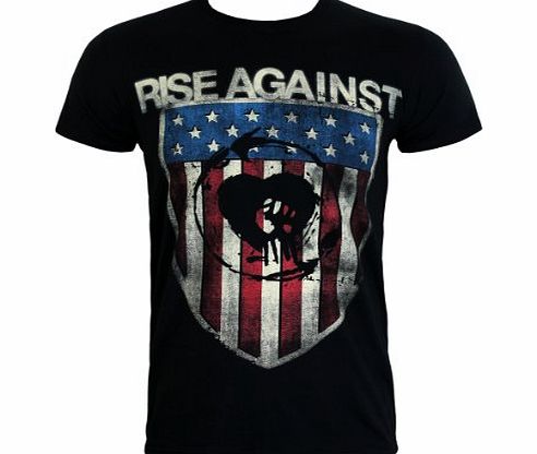 Mens Rise Against Shield Crew Neck Short Sleeve T-Shirt, Black, X-Large