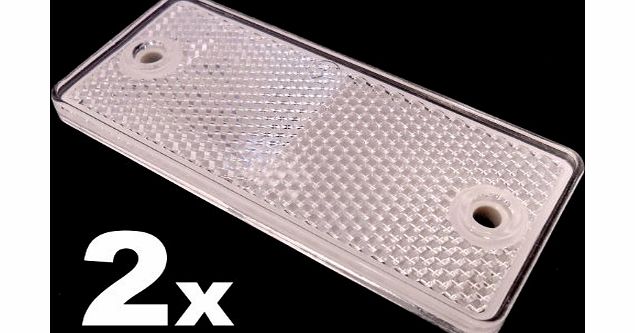 Plastic Reflectors 2x White E-Approved Rectangular Reflectors for Trailers Caravan Gateposts - FREE FIRST CLASS UK POSTAGE!