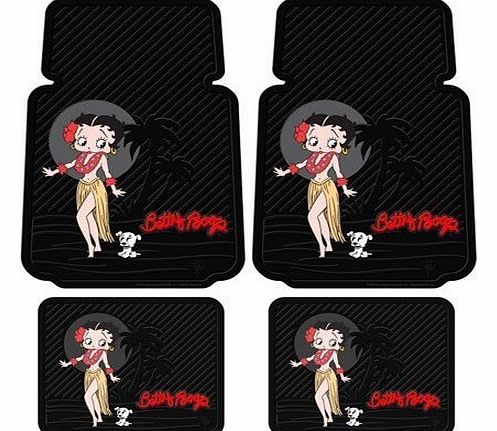 Set of 4 Universal-Fit Front and Rear Utility Rubber Floor Mats - Betty Boop Aloha