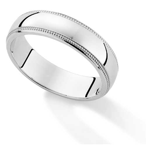  5mm D Shape Mill Grain Edge Wedding Ring Band Ring In Platinum