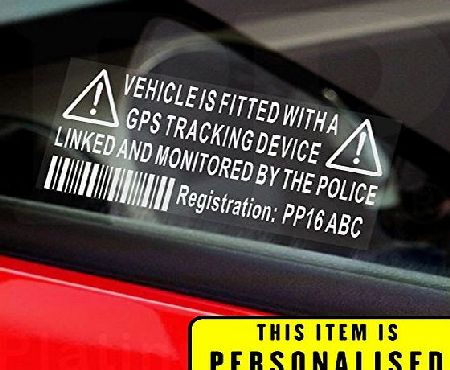 4 x Dummy/Fake GPS Personalised Tracker Device Unit Security Alarm System Warning Window Stickers with Registration,Tag Number Printed-Police Monitored Sign For Car,Van,Truck,Caravan,Motorhome,Lorry,T