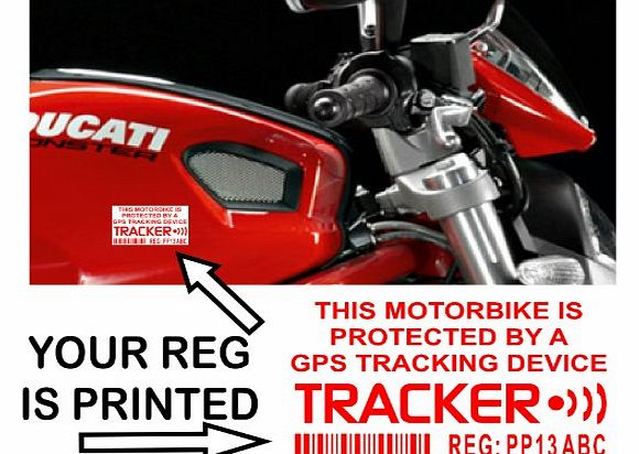 4 x Motorbike Dummy/Fake GPS Personalised Tracker Device Unit Security Alarm System Warning Window Stickers with Registration,Tag Number Printed-Police Monitored Sign For Motorcycle Bike