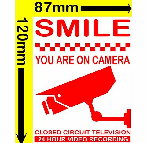 Platinum Place 6 x Smile You Are On Camera-Red on White 120mm-Monitoring CCTV Video Recording Camera Security Warning Stickers-Self Adhesive Vinyl Sign