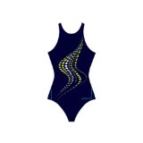 Speedo Endurance Plus Ripple 1 Piece Womens Swimming Costume (Navy/Yellow 36`)