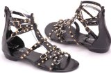PLAYBOY EyeCatchShoes - Ava Gladiator Stud Flat Sandal Shoes Black Size 5