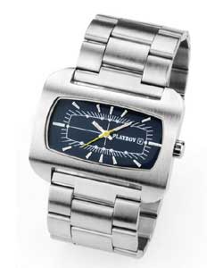 Playboy Gents Brushed Chrome Strap Watch