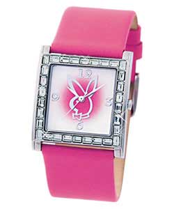 Playboy Ladies Hot Pink Strap Bunny Watch