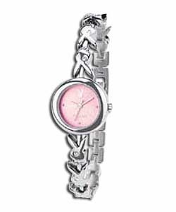 Playboy Ladies Pink Sunray Dial Analogue Bracelet Watch