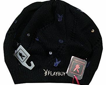 LADIES PLAYBOY FASHION BEANY HAT WITH SEQUIN DETAIL - BLACK