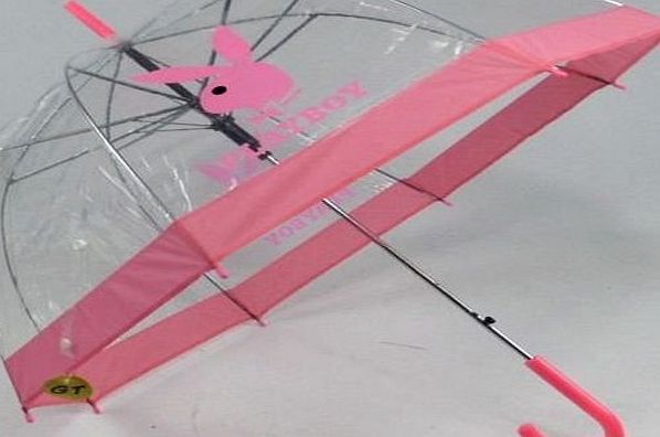 Playboy Ladies Womens Dome Umbrella Playboy Pink Plastic Transparent with Crock Handle