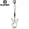 Playboy Mobile Phone Charm - Black Head With Clear Stones