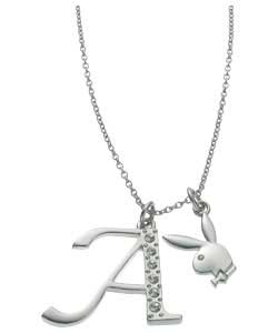 playboy Platinum Plated Bunny Initial Pendant - Letter A