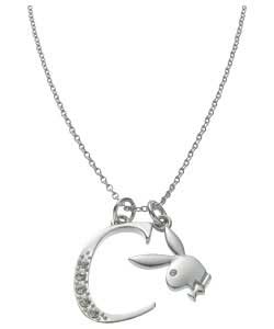 playboy Platinum Plated Bunny Initial Pendant - Letter C