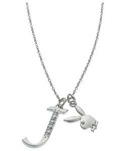 playboy Platinum Plated Bunny Initial Pendant - Letter J