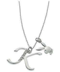 playboy Platinum Plated Bunny Initial Pendant - Letter K