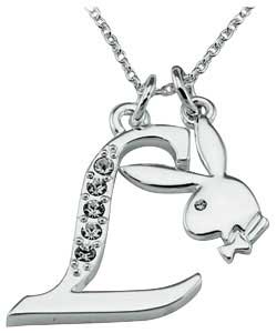 playboy Platinum Plated Bunny Initial Pendant - Letter L