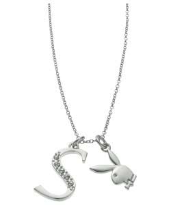 playboy Platinum Plated Bunny Initial Pendant - Letter S