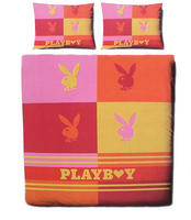 Playboy Single Duvet Cover Blocks RED