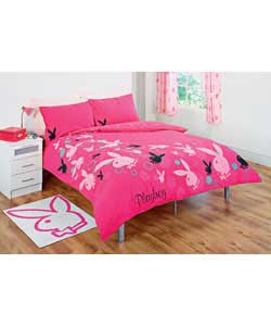 Playboy Trailing Bunny Double Duvet Cover Set - Pink