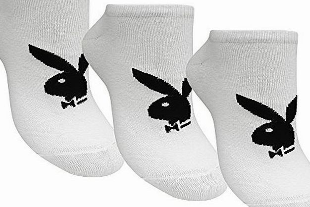 Playboy Womens White Playboy Bunny Sports Trainer Liners Socks (3 Pair Pack) (Black Mix)