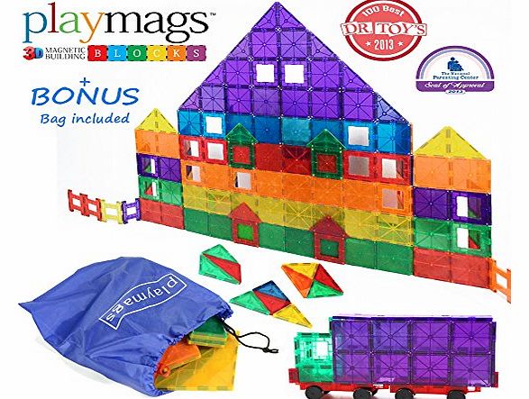 Clear Colors Magnetic Tiles Deluxe Building Set 100 Piece Set with Car