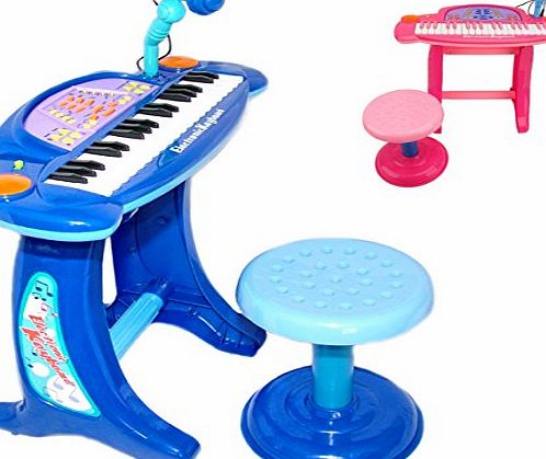 Playtech Logic Childrens Recording Electronic 36-Key Keyboard Piano with Stand, Microphone and Stool (Blue)