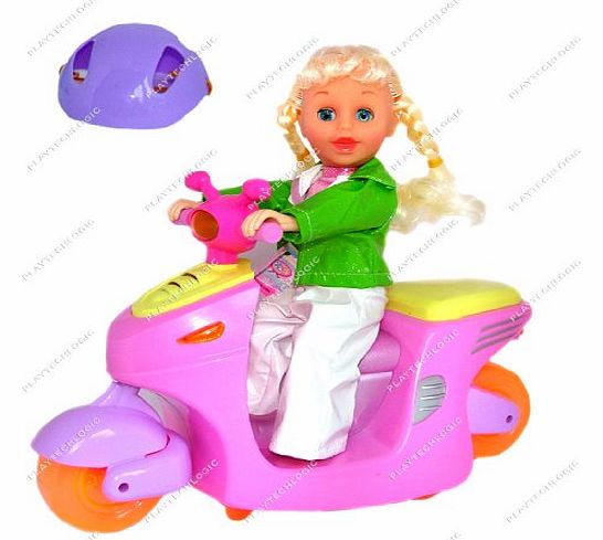PL9005 Light Up Musical Bump n Go Dancing Doll on Vespa Scooter with Helmet - 32cm