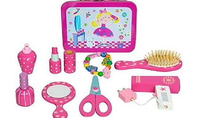 Playwrite Childrens wooden beauty set in travel tin case, pretend play vanity case